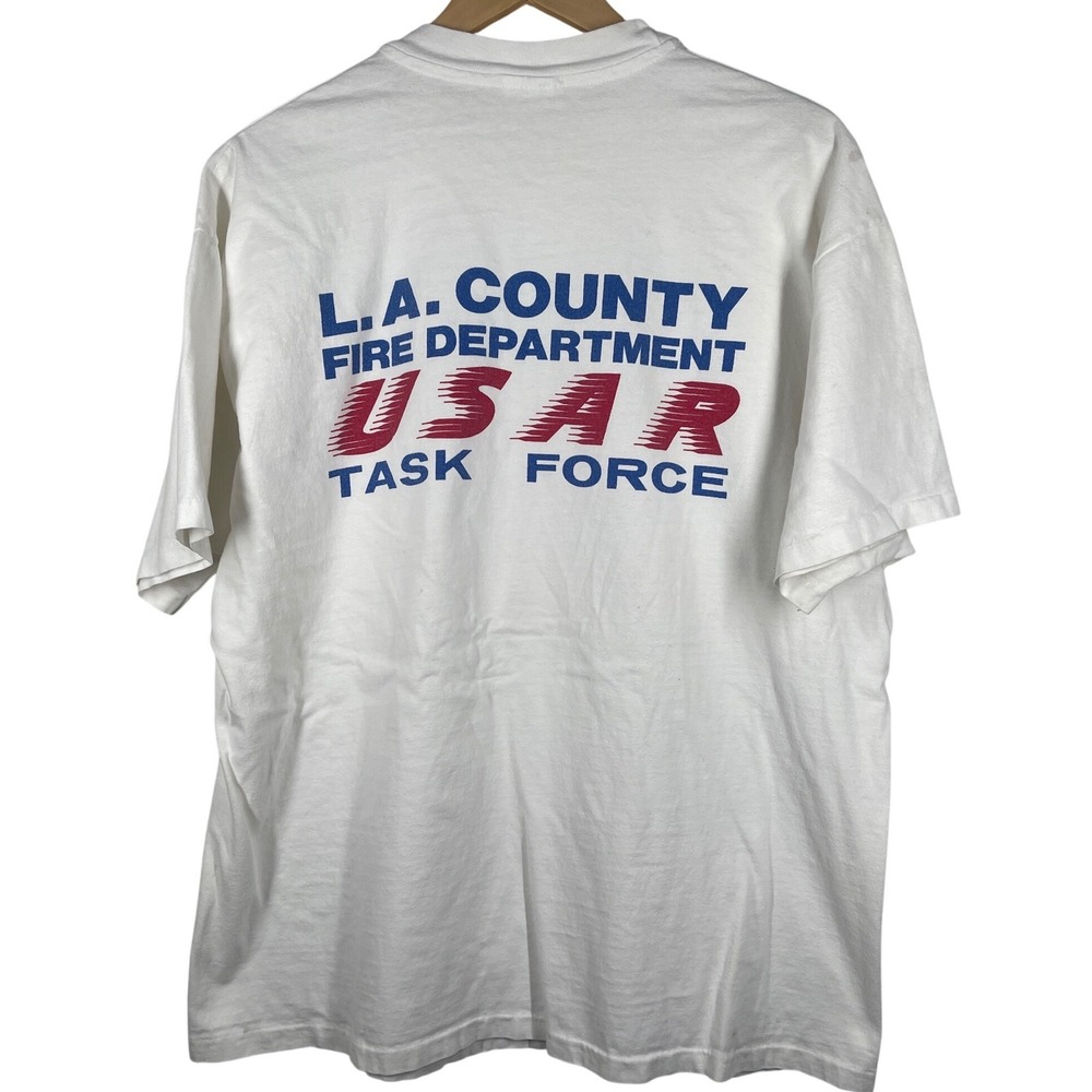 Vintage LA County Fire Department USAR Task Force T-Shirt White Large XL